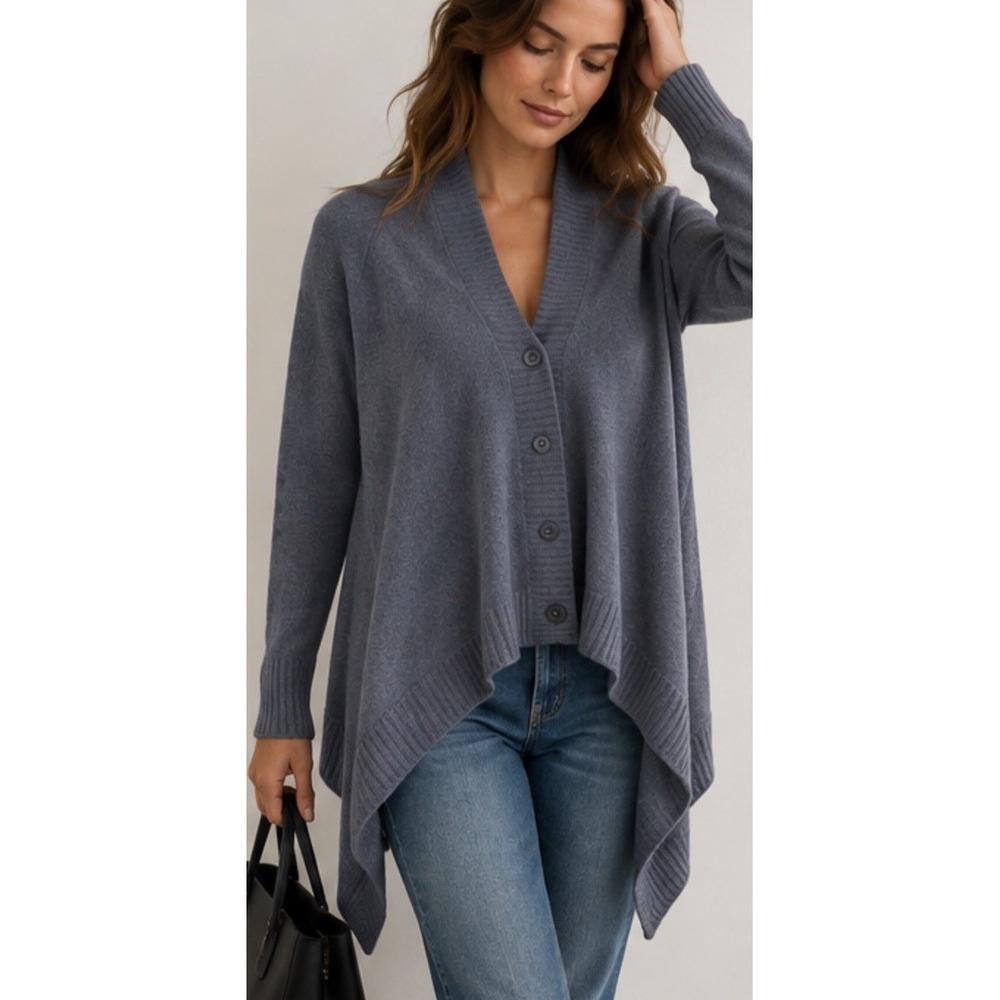 Sea Cashmere Cardigan Sweater S 100% Cashmere Draped Asymmetrical Button Front